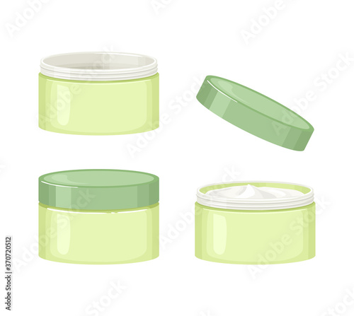 Cosmetic Cream Jar set. Vector illustration. Cartoon flat style.
