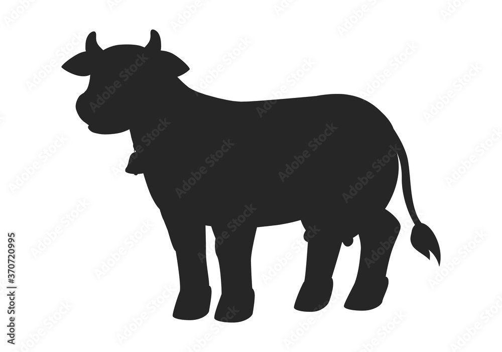 Shadow of a cow on a white background. Isolated vector image. Cow.