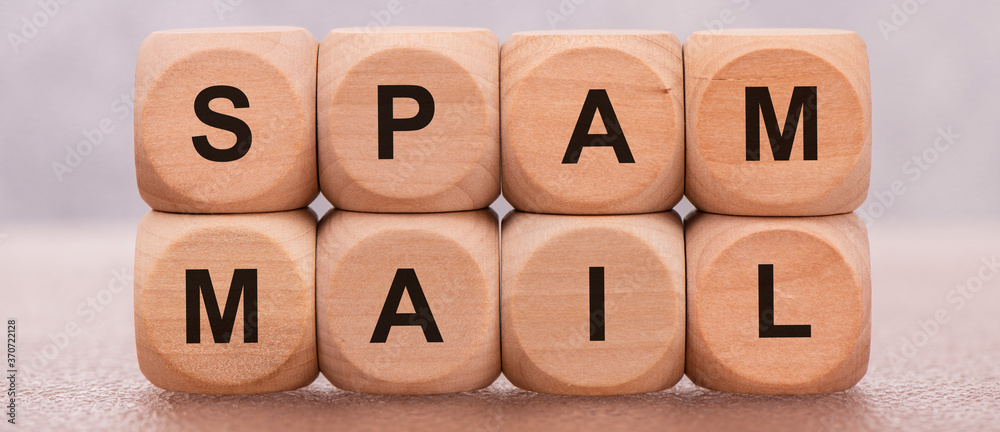 spam mail printed on wooden cubes spam mail printed on wooden cubes