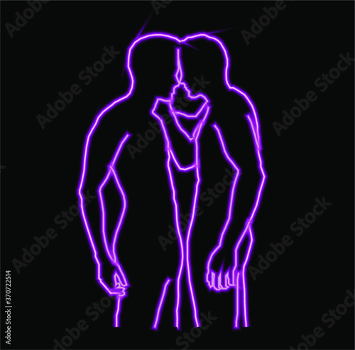 Gay bar neon banner, sexy guy figure, man silhouette, nightclub, rainbow, vector illustration © IronG96