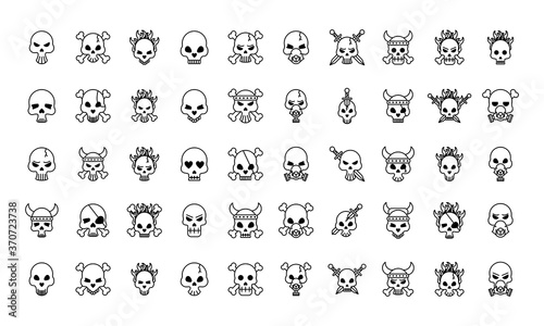 fifty death skulls heads set collection icons