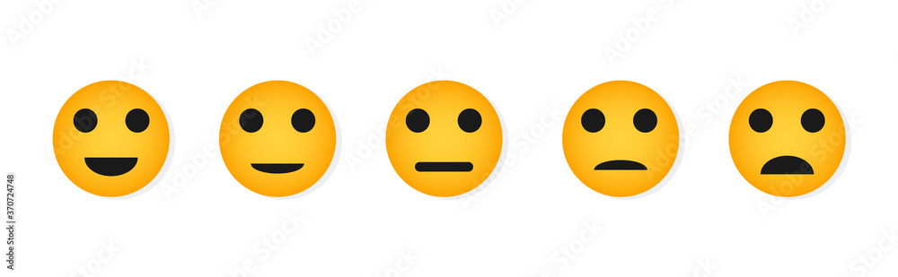 Set of yellow Emoji icons. Different emotions emoticons. Set of symbols, icons for voting. Service quality assessment. Set of yellow Emoji icons. Different emotions emoticons. Set of symbols, icons for voting. Service quality assessment.