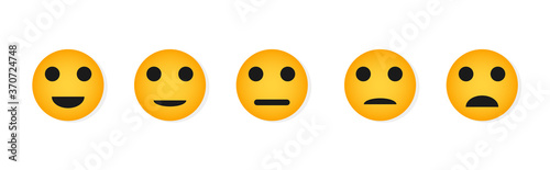 Set of yellow Emoji icons. Different emotions emoticons. Set of symbols, icons for voting. Service quality assessment.