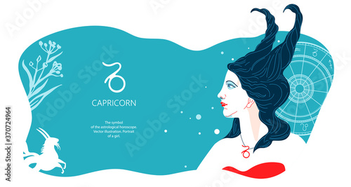Zodiac background. Capricorn constellation. Vector illustration. Horizontal banner.