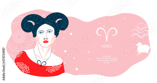 Zodiac background. Aries constellation. Horizontal banner. Vector illustration.
