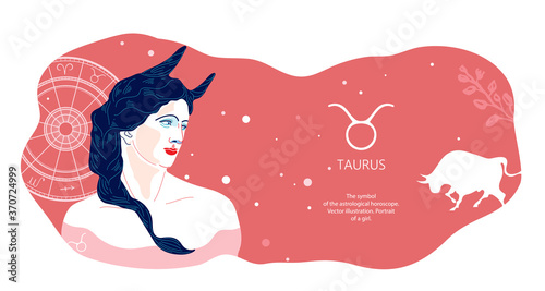 Zodiac background. Taurus constellation. Horizontal banner. Vector illustration.