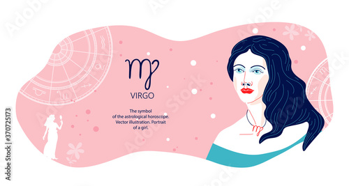 Zodiac background. Virgo constellation. Horizontal banner. Vector illustration.