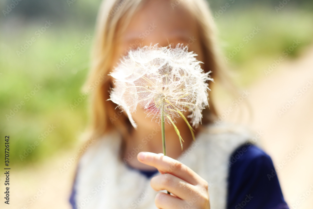 Portrait of cute girl with dandelion outdoor Portrait of cute girl with dandelion outdoor