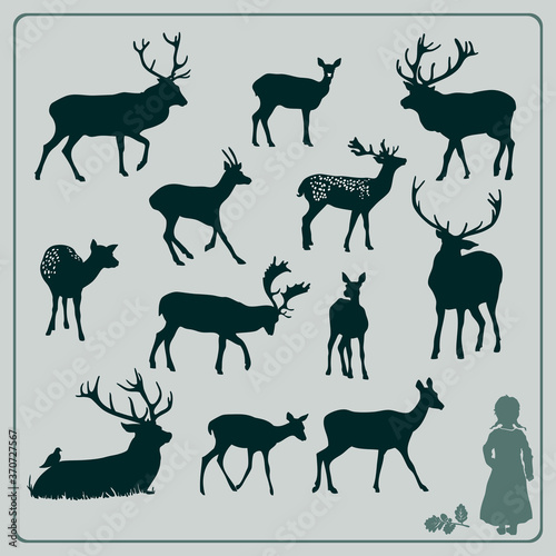 Deer silhouette set
