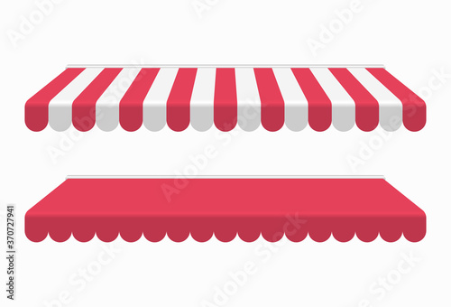 Red awning or canopy isolated on white background, realistic vector illustration