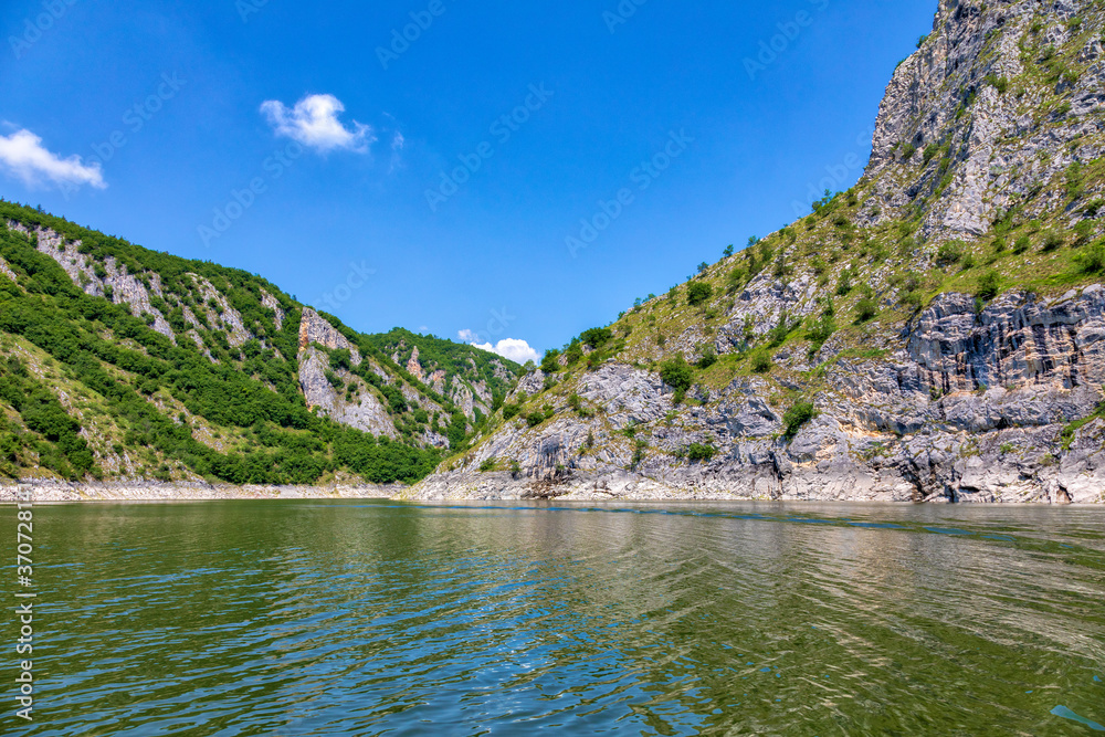 Uvac river canyon meanders. Special Nature Reserve, popular tourist destination in southwestern Serbia.