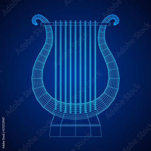Ancient lyre or harp musical instrument. Music concept. Wireframe low poly mesh vector illustration. photo