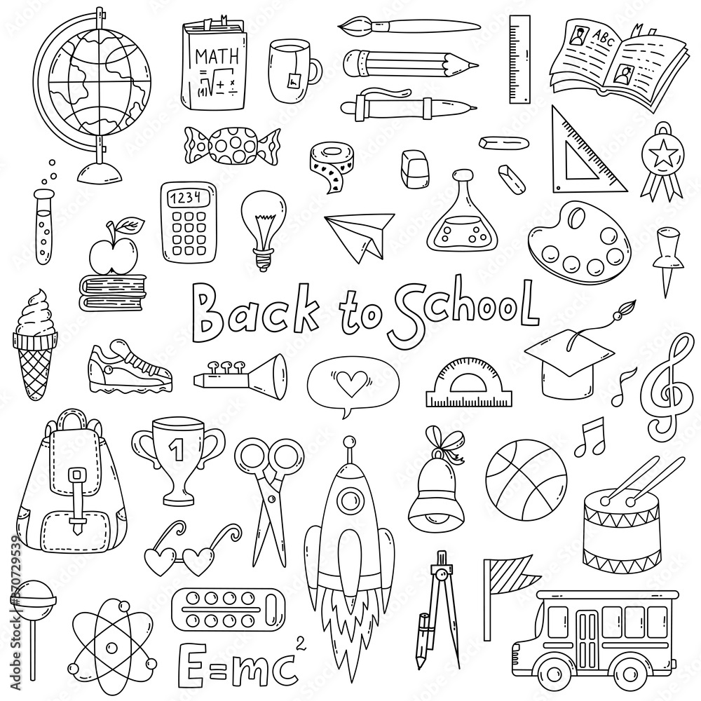 Back to school doodle line vector icons set Back to school doodle line vector icons set