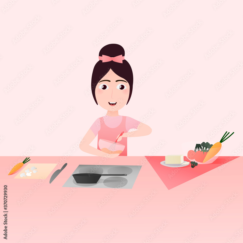 Cute little girl cooking, vegetables on the table,cutting mushrooms and carrot, healthy ingredients,girl trying to make dinner or lunch, practicing and learning concept, preparing kitchen equipment Cute little girl cooking, vegetables on the table,cutting mushrooms and carrot, healthy ingredients,girl trying to make dinner or lunch, practicing and learning concept, preparing kitchen equipment