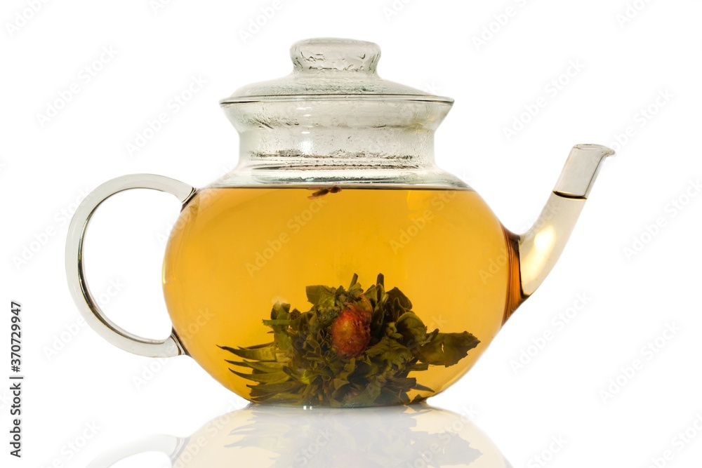 Green Tea Flower in Glass Teapot Green Tea Flower in Glass Teapot