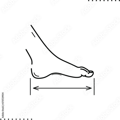 shoe size, bare foot measuring vector icon in outline