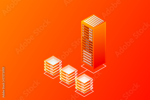 Mainframe, powered server, high technology concept, data center, cloud data storage isometric vector illustration ultraviolet background