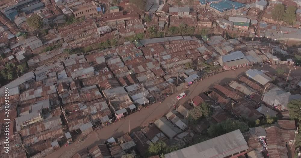 Top-down aerial video of Kibera slums in Nairobi, Showing dense population Top-down aerial video of Kibera slums in Nairobi, Showing dense population