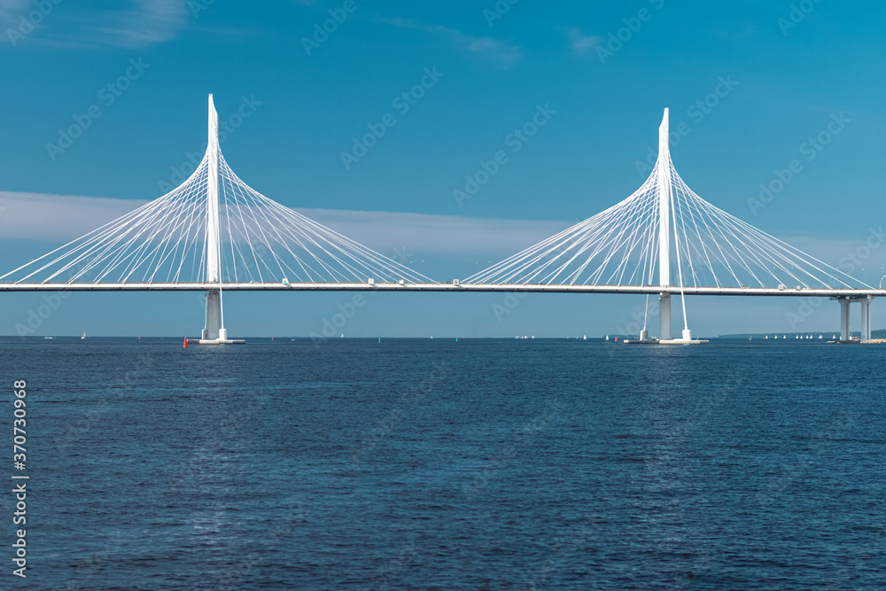 white bridge of western high-speed diameter on gulf of Finland in St. Petersburg
