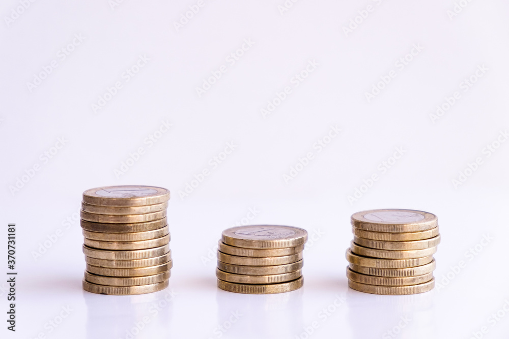 Euro coins at a white background economy europe with copy space Euro coins at a white background economy europe with copy space