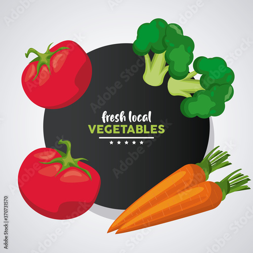fresh local vegetables lettering in circular frame with black background
