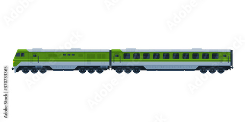 Green Suburban Passenger Train, Railroad Transportation Flat Vector Illustration on White Background