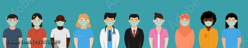 illustration of people wearing medical masks in anticipation of contracting a disease, flat illustration of a person modern design
