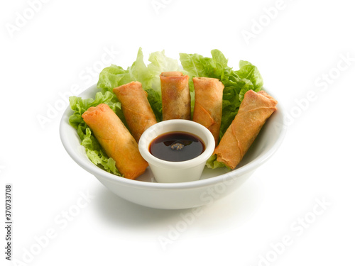 Rollitos de primavera tradicionales chinos, aislado sobre fondo blanco. Chinese Traditional Spring rolls, isolated on white background photo