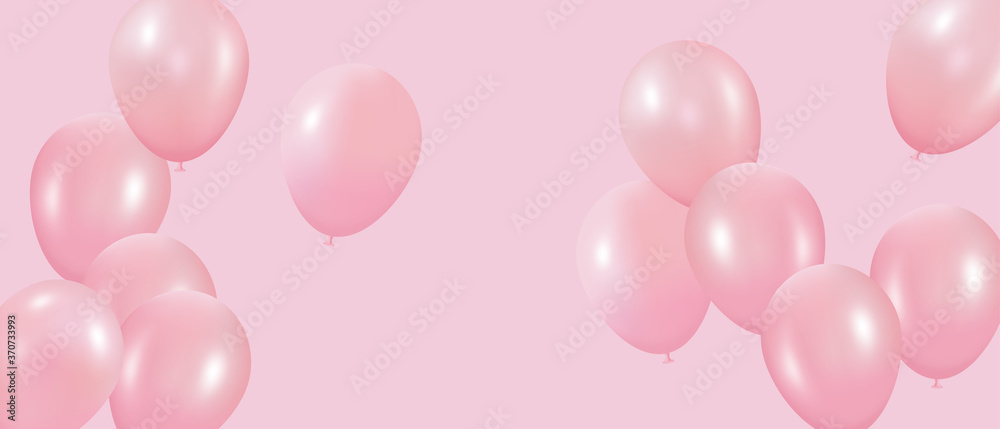 Luxury rose gold balloons in pink background vector.  3d realistic vector illustration for anniversary, birthday, sale and promotion,  party design element.