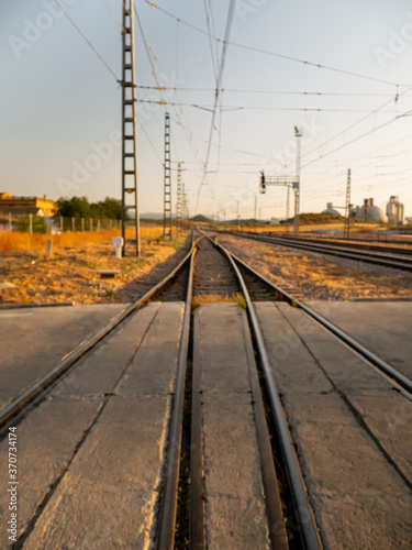 Train tracks at sunset in a town in Malaga