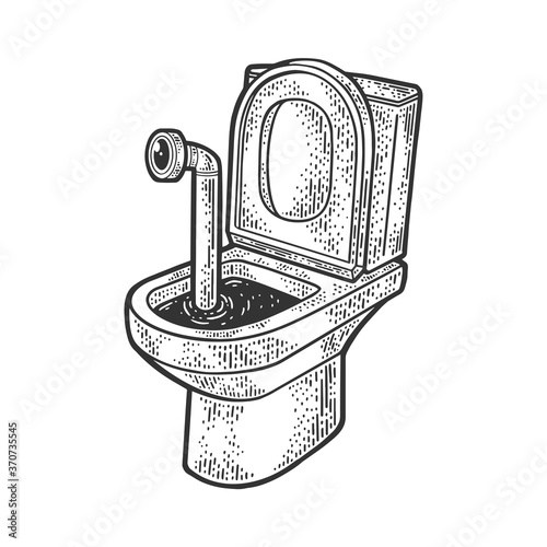 periscope in the toilet sketch engraving vector illustration. T-shirt apparel print design. Scratch board imitation. Black and white hand drawn image.