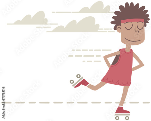 Little girl skating happy. A cute little black girl skates smiling.