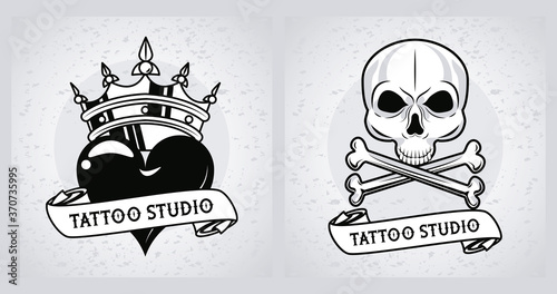 skull and heart with crown tattoos studio graphics