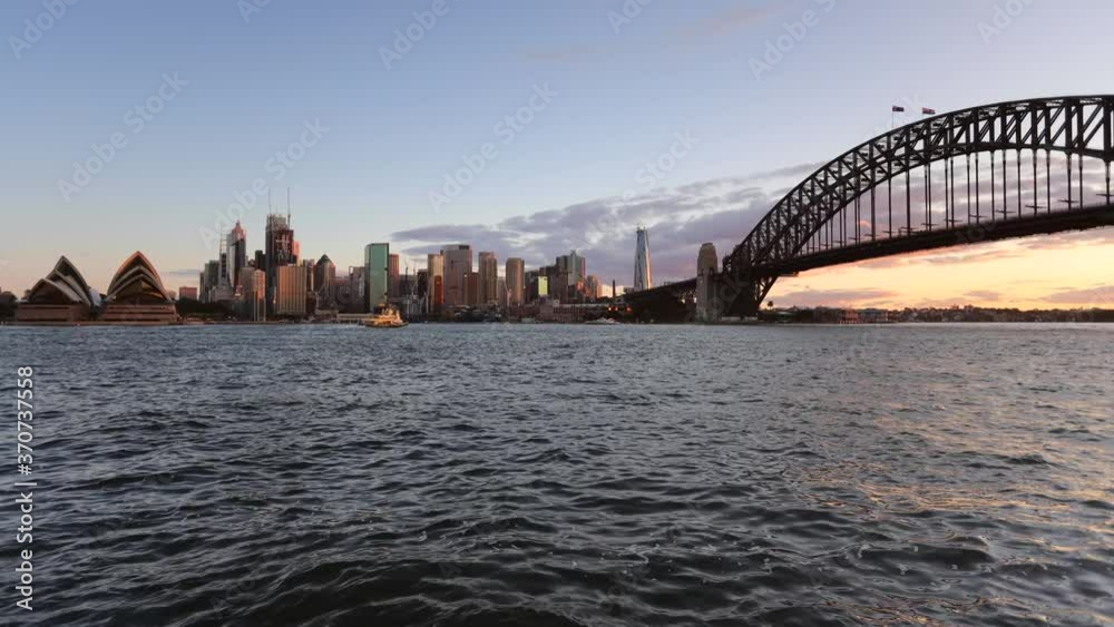 Endless time lapse in city of Sydney across waters of harbour with clouds.
Endless time lapse in city of Sydney across waters of harbour with clouds.