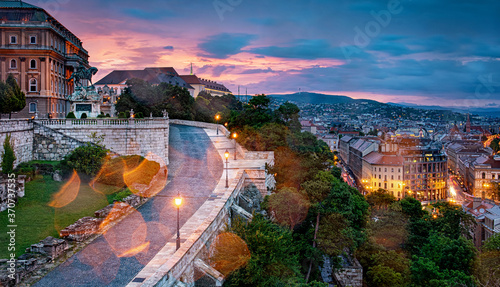 Wonderful sunset at the Royal Palace of Buda in Budapest, Hungary