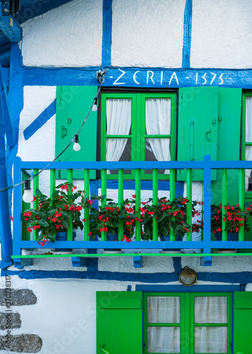 Traditional architecture, La Marina fishermen neighborhood, Hondarribia town, Txingudi bay, Jaizkibel Mountain range, Gipuzkoa province, Basque Country, Spain, Europe