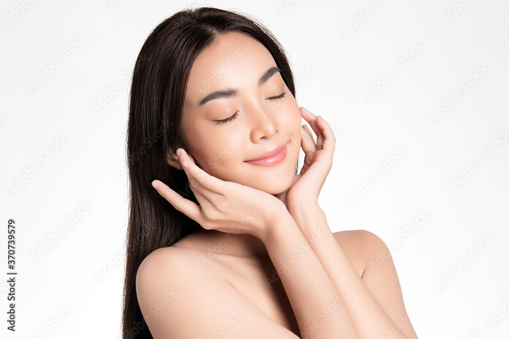 Beautiful Young asian Woman with Clean Fresh Skin, on white background, Face care, Facial treatment, Cosmetology, beauty and spa, Asian women portrait Beautiful Young asian Woman with Clean Fresh Skin, on white background, Face care, Facial treatment, Cosmetology, beauty and spa, Asian women portrait