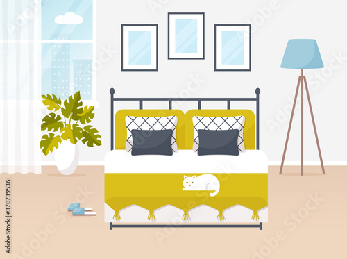 Bedroom interior. Vector banner.