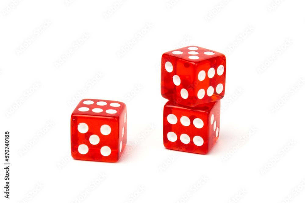 Transparent and red glass dices isolated on white background. Transparent and red glass dices isolated on white background.