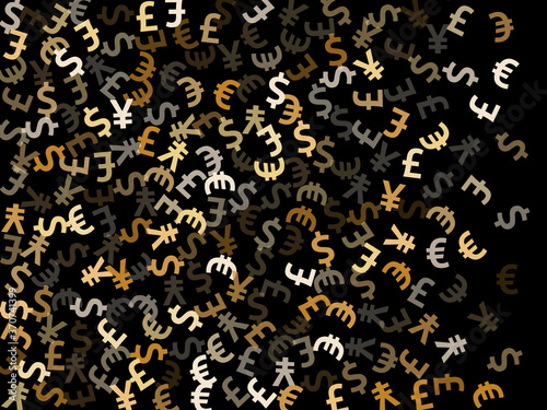 Euro dollar pound yen metallic signs scatter currency vector illustration. Business pattern. 