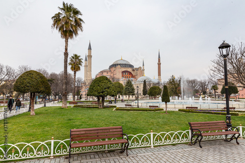 View from Sultanahmet district. Hagia Sophia and Sultanahmet Mosques in Istanbul. photo