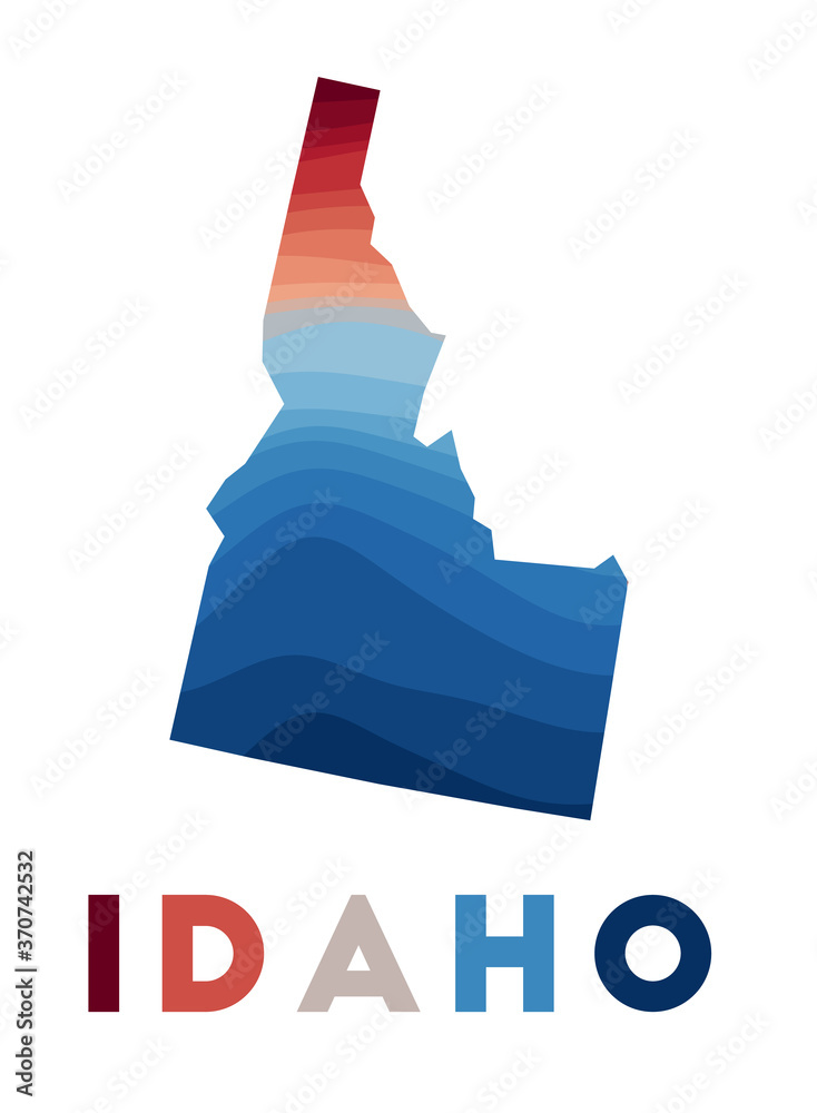 Idaho map. Map of the us state with beautiful geometric waves in red