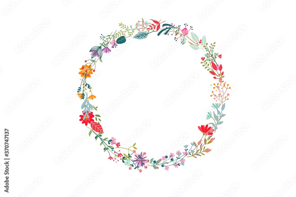 wreath of flowers on white 