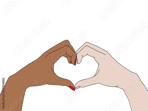 Illustration of different people raising doing an heart sign with their hands