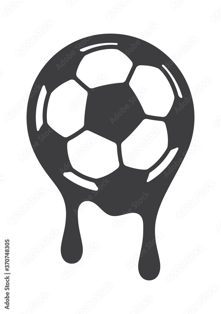 Fototapeta premium Vector black simple liquid symbol of flying football. Isolated on white background.