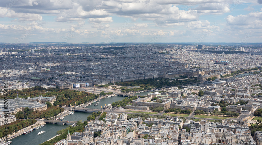 seine view from Eiffel Tower Paris, France panorama