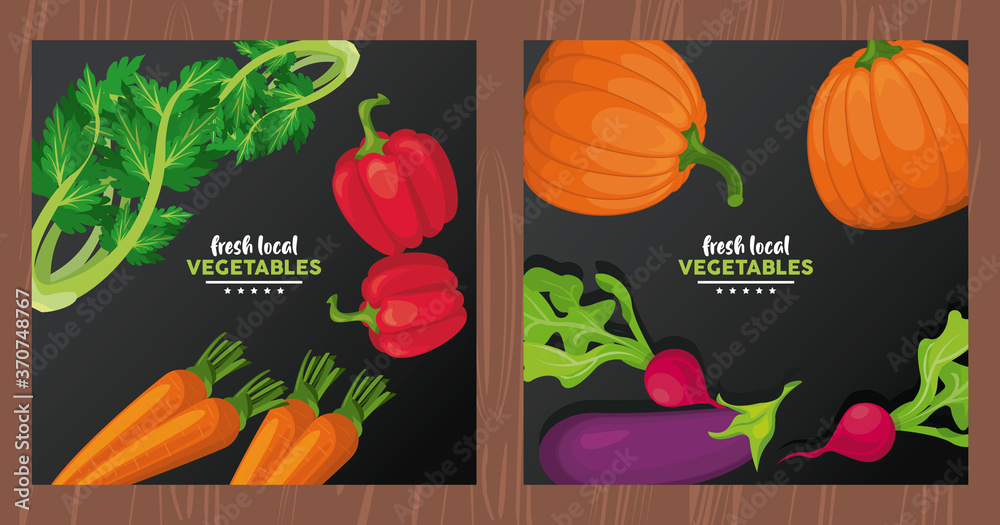 fresh local vegetables letterings in color black backgrounds