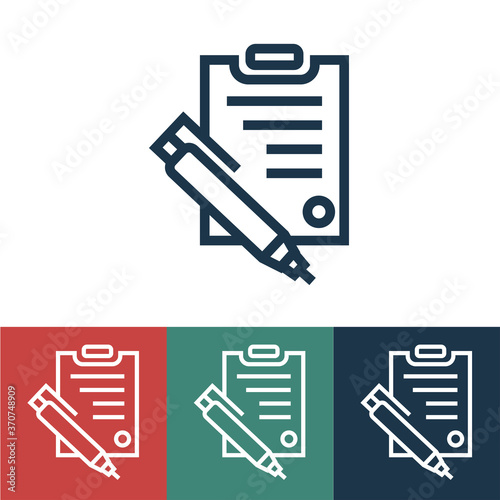 Linear vector icon with documents and pen