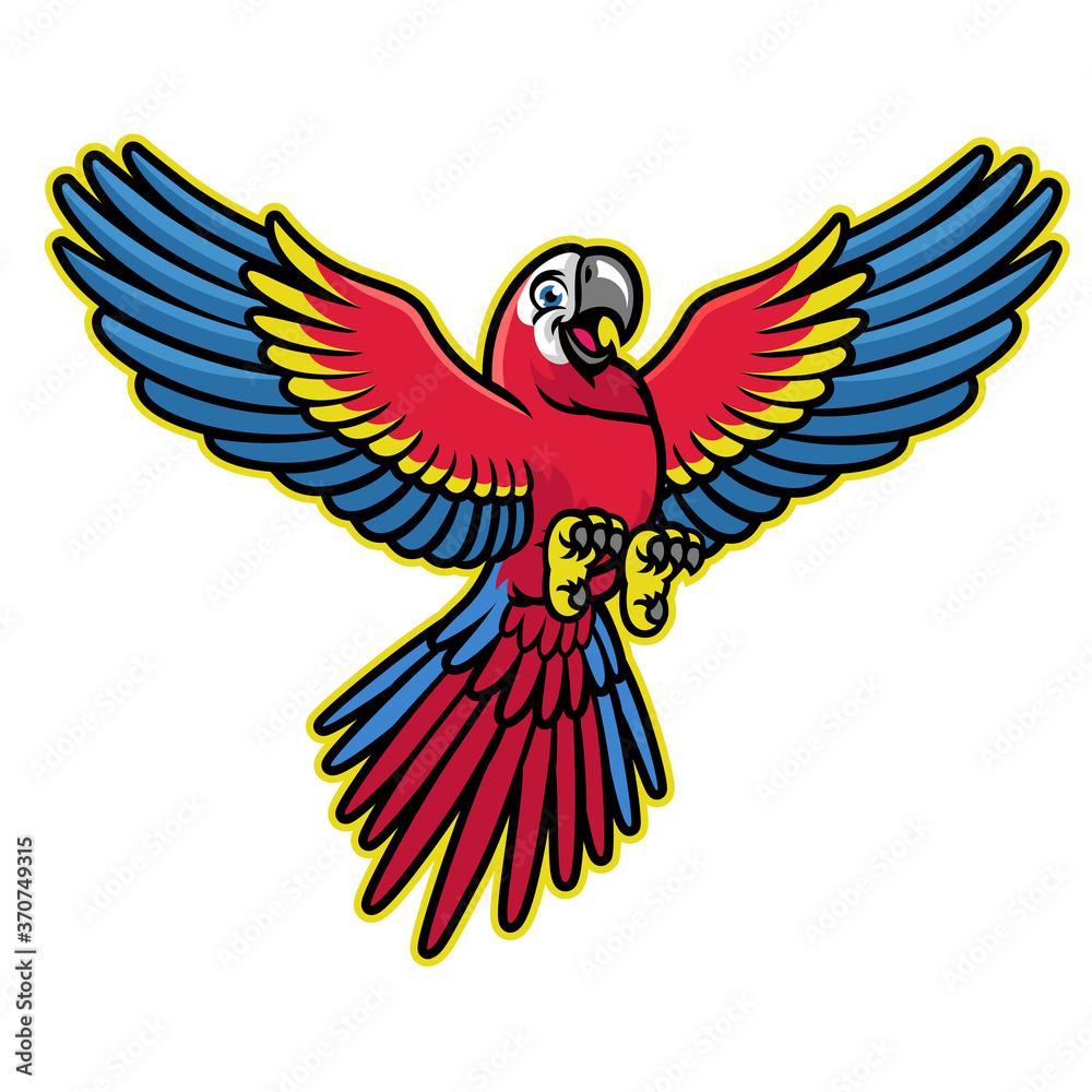 Obraz premium happy cartoon of scarlett macaw parrot