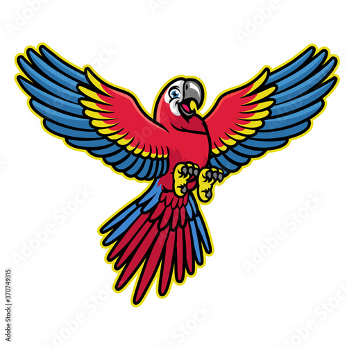 happy cartoon of scarlett macaw parrot